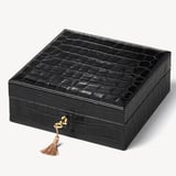 Four Piece Watch Box Deep Shine Black Croc & Cobalt Blue Suede