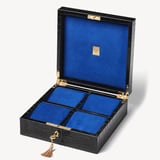 Four Piece Watch Box Deep Shine Black Croc & Cobalt Blue Suede