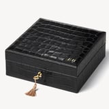Four Piece Watch Box Deep Shine Black Croc & Cobalt Blue Suede