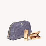 Classic Makeup Case Deep Shine Dusky Blue Small Croc