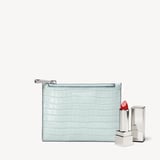 Small Essential Flat Pouch Deep Shine Pool Blue Small Croc