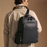 Zipped Leather Backpack Navy Pebble