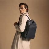 Zipped Leather Backpack Navy Pebble