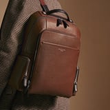 Zipped Leather Backpack Tobacco Pebble