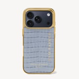 iPhone 17 Pro Case Deep Shine Sky Blue Small Croc