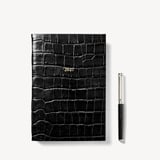2027 A5 Week to View Diary & Pen Set Deep Shine Black Croc