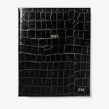 2027 A4 Week to View Diary & Pen Set Deep Shine Black Croc