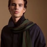 Striped Merino Wool Scarf Evergreen, Merlot & Navy Merino Wool