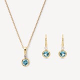 Diamond Necklace & Earrings Set Swiss Blue Topaz, Diamond & 14ct Solid Gold
