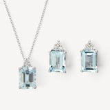 Iris Necklace & Stud Set Aquamarine & Diamonds set in 18ct Solid White Gold