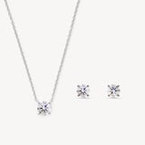 Solitaire Necklace & Stud Set Diamond & 14ct Solid White Gold