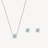 Solitaire Necklace & Stud Set Aquamarine & 14ct Solid White Gold