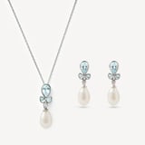 Floral Necklace & Earrings Set Aquamarine, Diamond & 14ct Solid White Gold