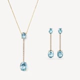 Straight Drop Necklace & Earrings Set Diamond, Sky Blue Topaz & 14ct Solid Gold