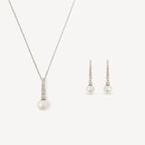Icy Drop Necklace & Earrings Set Diamond, Pearl & 14ct Solid Gold