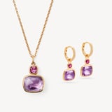 Duo Gemstone Necklace & Earrings Set Rhodolite Garnet, Purple Amethyst & 18ct Gold Vermeil