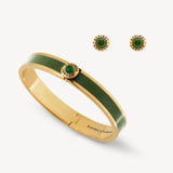 Enamel Studs & Bangle Set Racing Green Enamel, Green Agate & 18ct Gold Plated