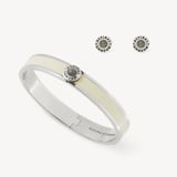 Enamel Studs & Bangle Set Ivory Enamel, Labradorite & Palladium Silver Plated