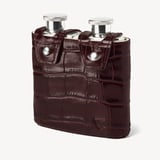 Double 6oz Leather Hip Flask Deep Shine Amazon Brown Croc