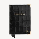 Passport Cover Deep Shine Black Croc & Red Suede