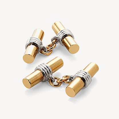 Double Barrel Cufflinks 18ct Gold Plated & Sterling Silver 925