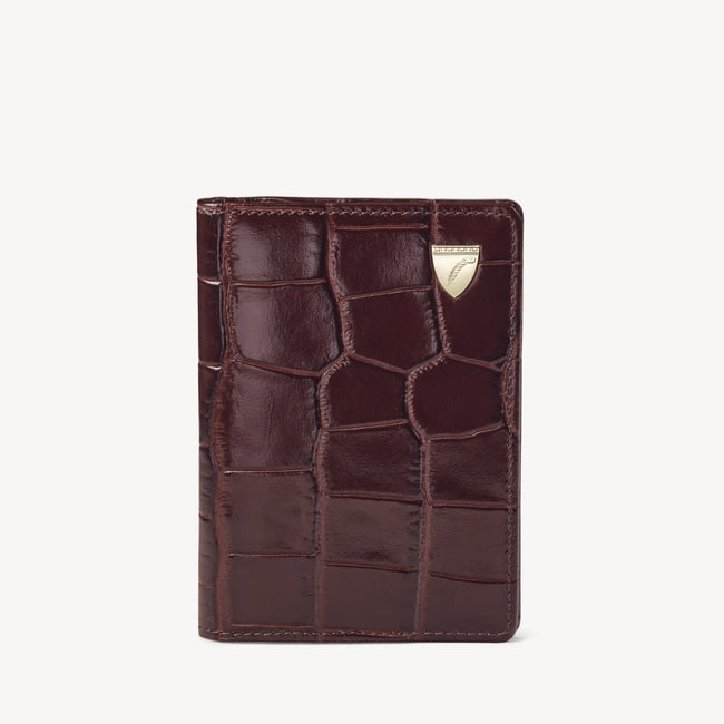 Double Fold Credit Card Holder Deep Shine Amazon Brown Croc