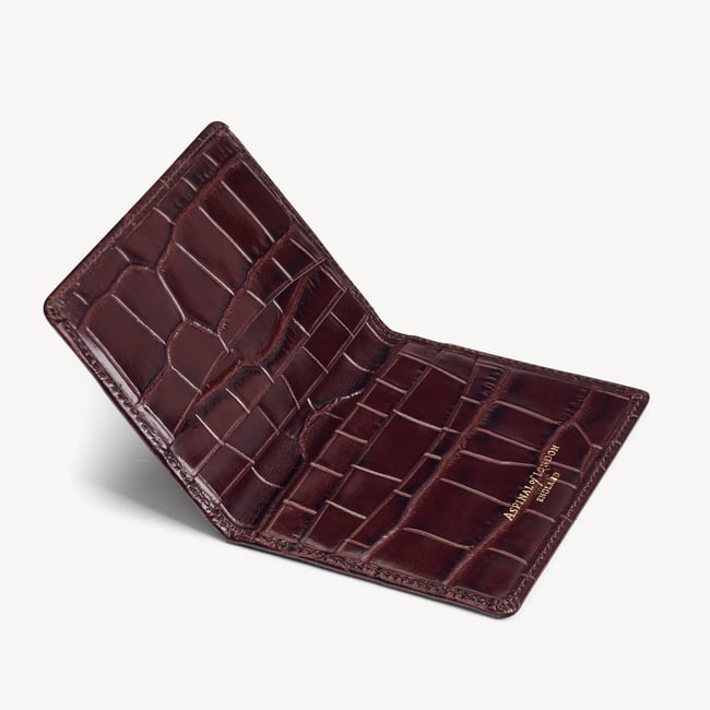 Double Fold Credit Card Holder Deep Shine Amazon Brown Croc