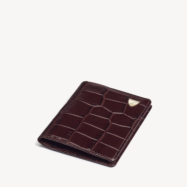 Double Fold Credit Card Holder Deep Shine Amazon Brown Croc