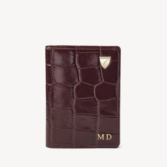 Double Fold Credit Card Holder Deep Shine Amazon Brown Croc