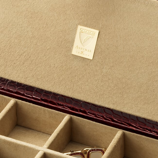 Men's Cufflink Box Deep Shine Amazon Brown Croc