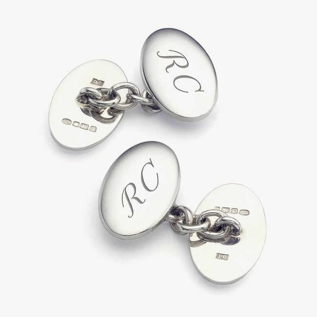 Double Domed Sterling Silver Engraved Cufflinks Sterling Silver 925