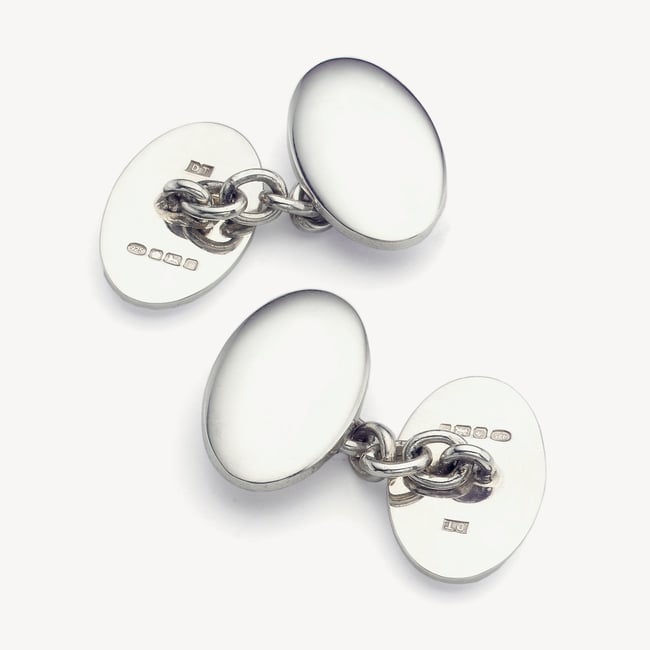 Double Domed Sterling Silver Engraved Cufflinks Sterling Silver 925