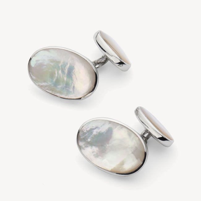 Oval Sterling Silver Semi Precious Cufflinks Mother of Pearl & Sterling Silver 925