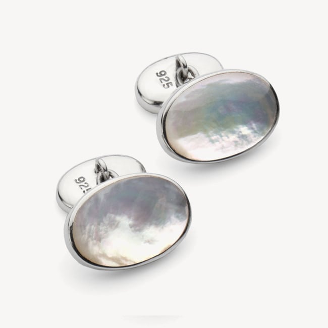 Oval Sterling Silver Semi Precious Cufflinks Mother of Pearl & Sterling Silver 925