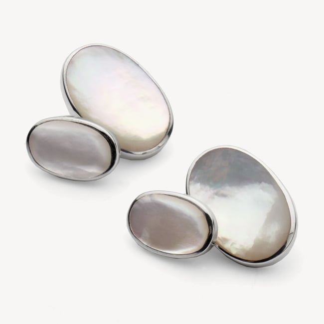 Oval Sterling Silver Semi Precious Cufflinks Mother of Pearl & Sterling Silver 925