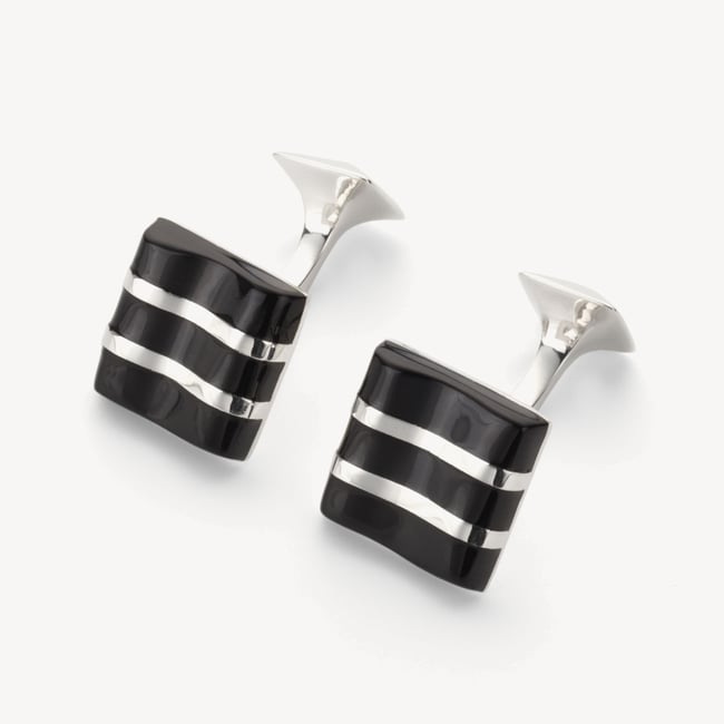 Wave Sterling Silver Cufflinks Onyx & Sterling Silver 925