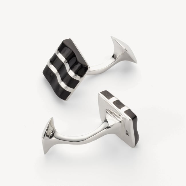 Wave Sterling Silver Cufflinks Onyx & Sterling Silver 925