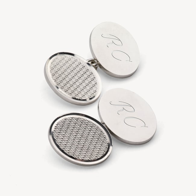 Engine Turned Sterling Silver Engraved Cufflinks Sterling Silver 925