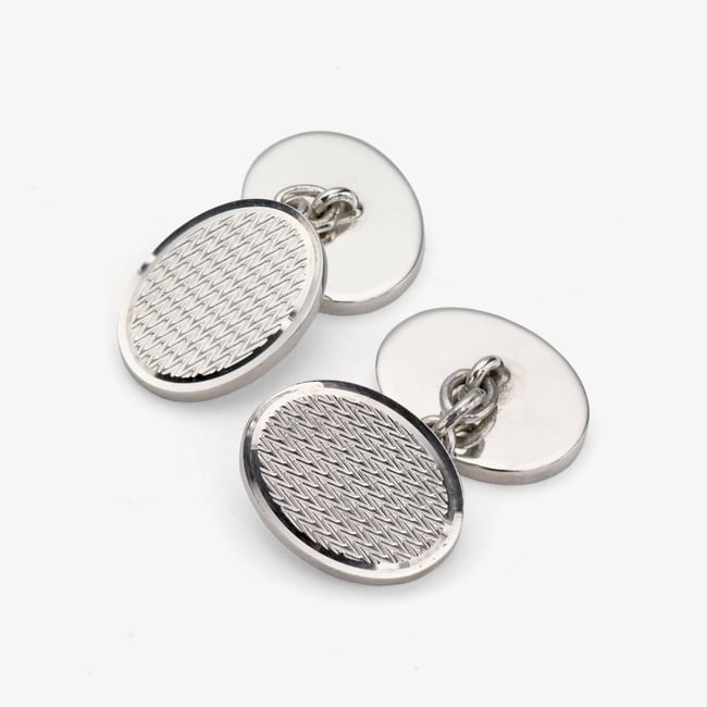 Engine Turned Sterling Silver Engraved Cufflinks Sterling Silver 925