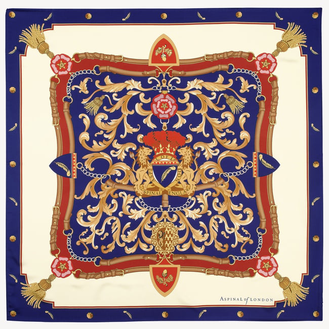 Aspinal Signature Shield Silk Scarf Blue Pure Silk
