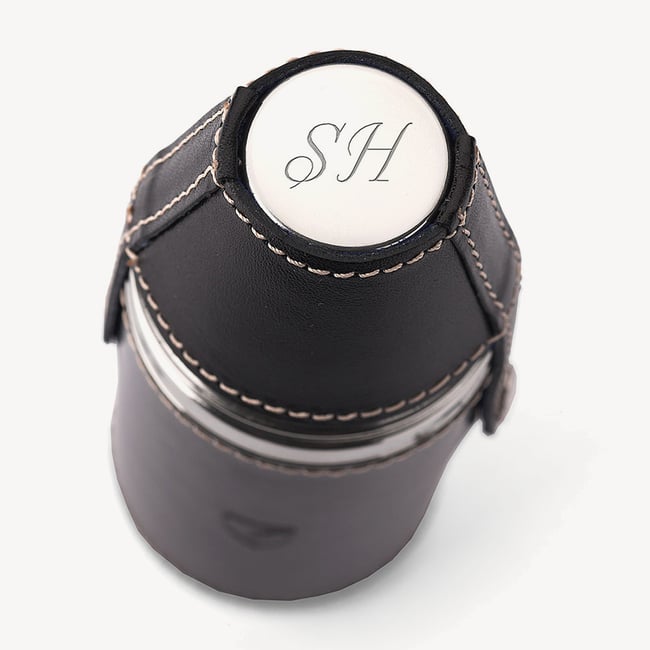 6oz Hunter Leather Flask Smooth Black & Cobalt Blue Suede