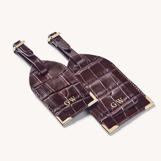 Set of 2 Luggage Tags Deep Shine Amazon Brown Croc