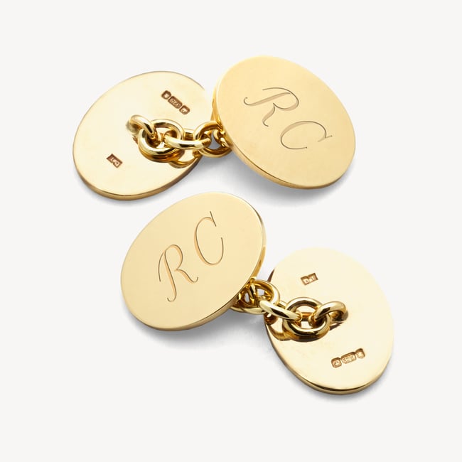 Gold Plain Oval Personalised Cufflinks Sterling Silver 925 & Gold Plated