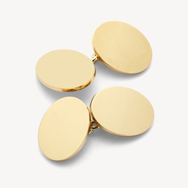 Gold Plain Oval Personalised Cufflinks Sterling Silver 925 & Gold Plated