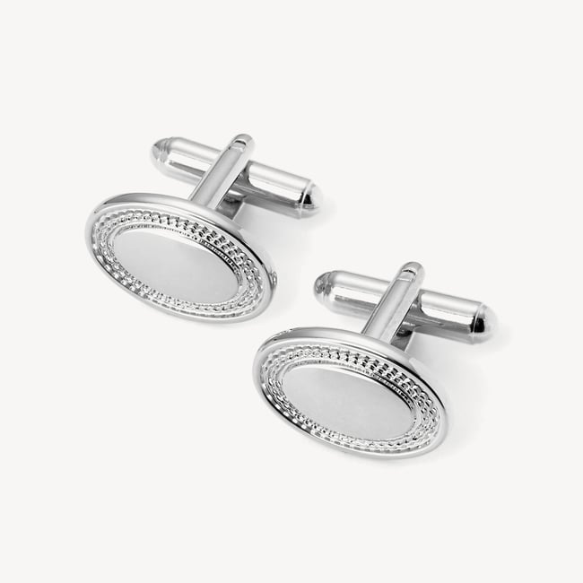 Engraved Edge Oval Personalised Cufflinks Sterling Silver 925 Plated