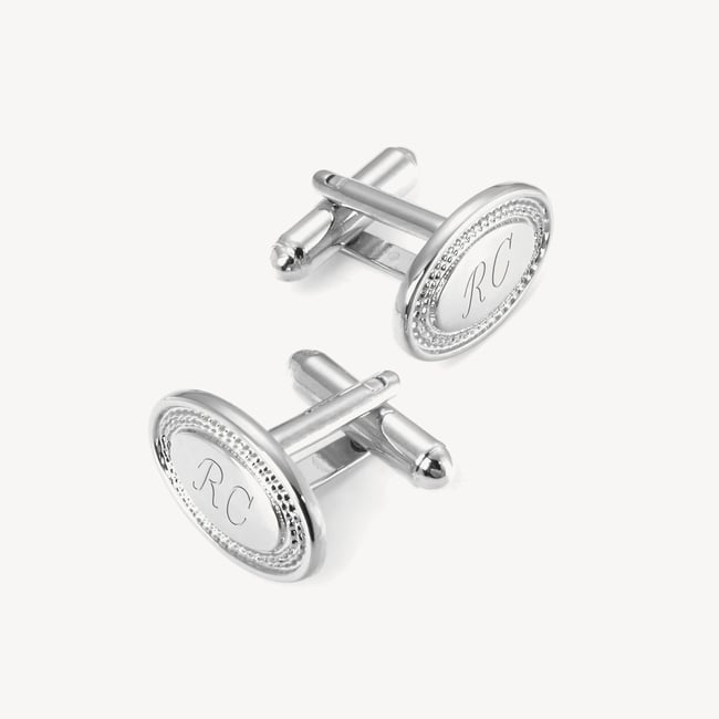 Engraved Edge Oval Personalised Cufflinks Sterling Silver 925 Plated
