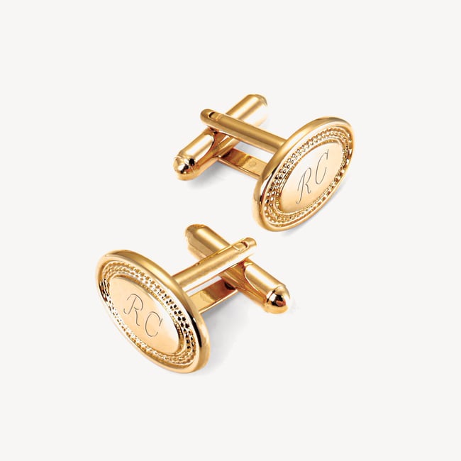 Engraved Edge Oval Personalised Cufflinks Gold Plated