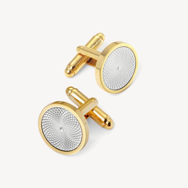 Engraved Centre Round Cufflinks Gold Plated & Sterling Silver 925 Plated