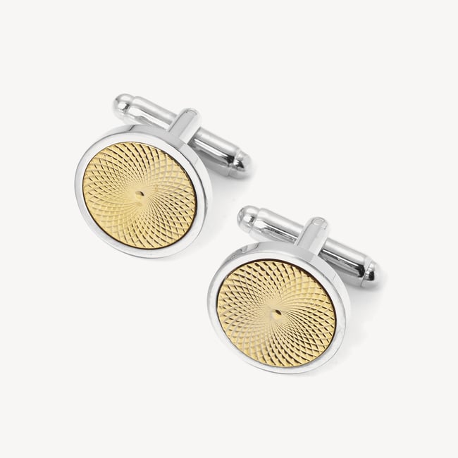 Engraved Centre Round Cufflinks Sterling Silver 925 Plated & Gold Plated