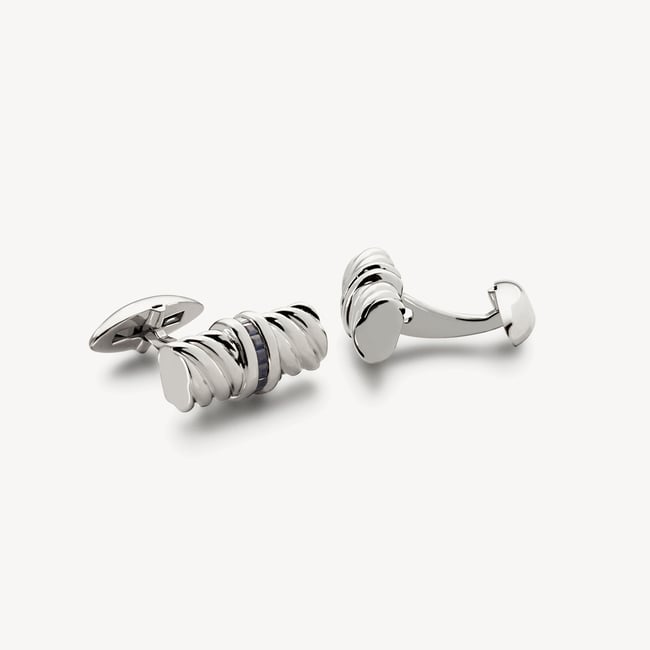 Sterling Silver & Gemset Barrel Twist Cufflinks Sapphires set in Sterling Silver 925